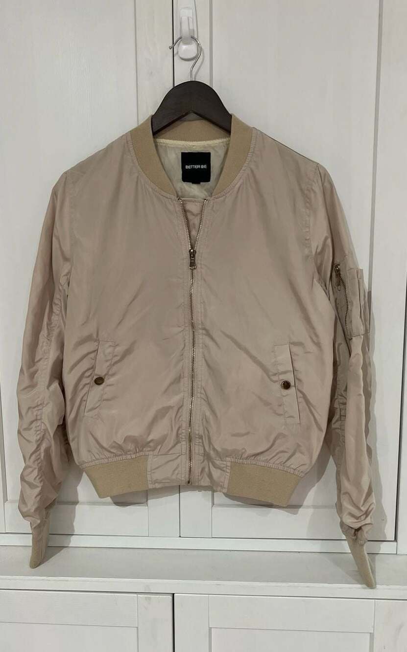 Better Be Bomber Jacket Champagne Beige Cinched Sleeve Size S